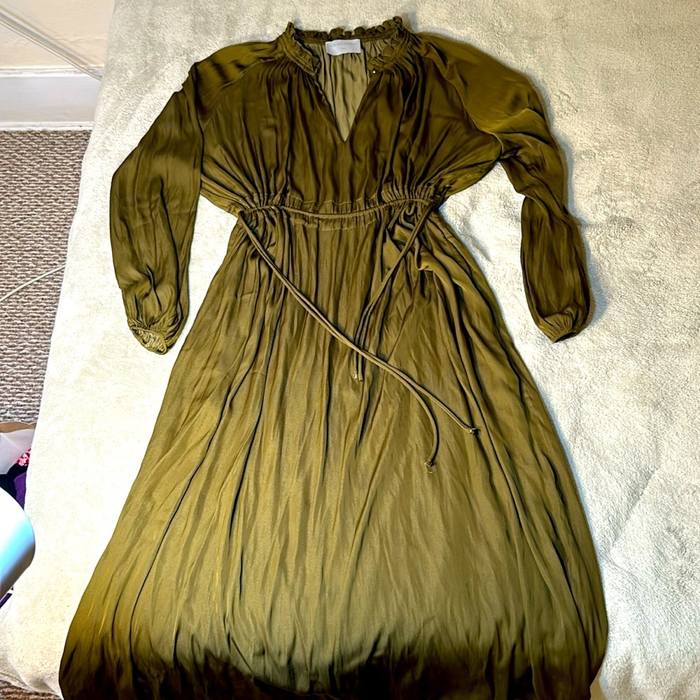 Satiny Olive Green Modern Citizen Magdalena Dress